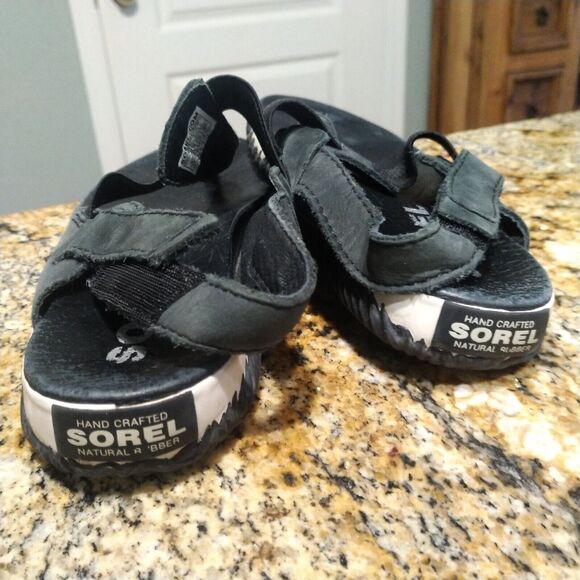 Sorel Out N About Plus Sandals Leather Thong Slingback Black Women's Sz 7.5 - Picture 10 of 12